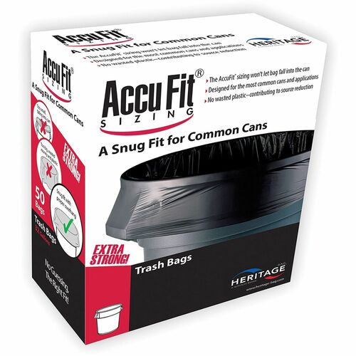 Heritage HERH7450TKRC1 Accufit Can Liner - 44 Gal - 37" Width X 50" Length X 0.90 Mil (23 Micron) Thickness - Low Density - Black - Linear Low-Density Polyethylene (Lldpe) - 50/Box - Garbage