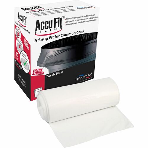 Heritage HERH5645TCRC1 Accufit Can Liner - 23 Gal - 28" Width X 45" Length X 0.90 Mil (23 Micron) Thickness - Low Density - Clear - Linear Low-Density Polyethylene (Lldpe) - 50/Box - Garbage