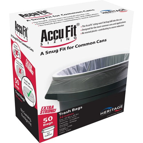 Heritage HERH6644TCRC1 Accufit Can Liner - 32 Gal - 33" Width X 44" Length X 0.90 Mil (23 Micron) Thickness - Low Density - Clear - Linear Low-Density Polyethylene (Lldpe) - 50/Box - Garbage