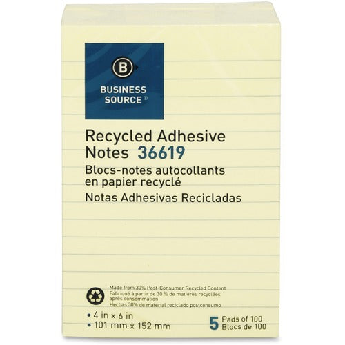 Business Source BSN36619 Yellow Adhesive Notes