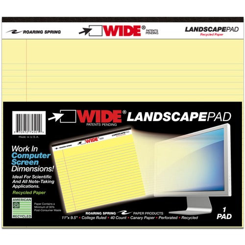 Roaring Spring ROA74501 Wide College Ruled Landscape Legal Pad