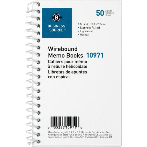 Business Source BSN10971 Side Wirebound Ruled Memo Book