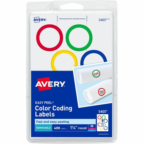 Avery® AVE05407 Avery® Color-Coding Labels, Removable Adhesive, 1-1/4" Diameter, 400 Labels