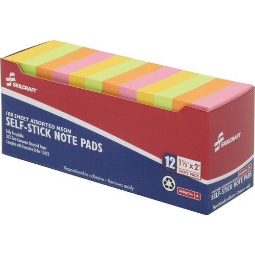 SKILCRAFT® NSN3857560 Self-Stick Neon Note Pads