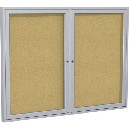Ghent GHEPA24860K 2 Door Enclosed Natural Cork Bulletin Board with Satin Frame