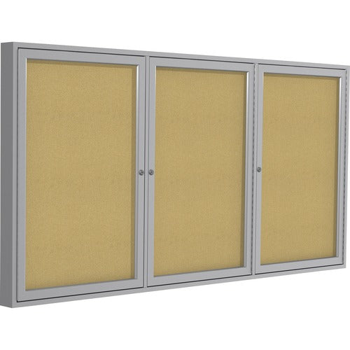 Ghent GHEPA34896K 3 Door Enclosed Natural Cork Bulletin Board with Satin Frame