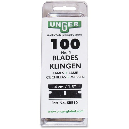 Unger UNGSRB10 Safety Scraper Replacement Blades - #9 - 1.25" Length - Stylerust Resistant, Self-Sharpening - 100 / Pack - Steel Gray