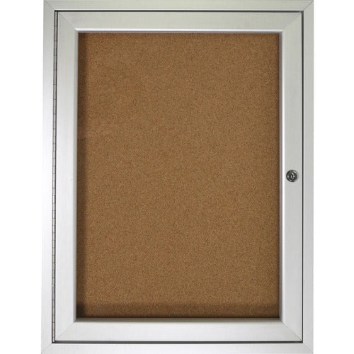 Ghent GHEPA13630K 1 Door Enclosed Natural Cork Bulletin Board with Satin Frame