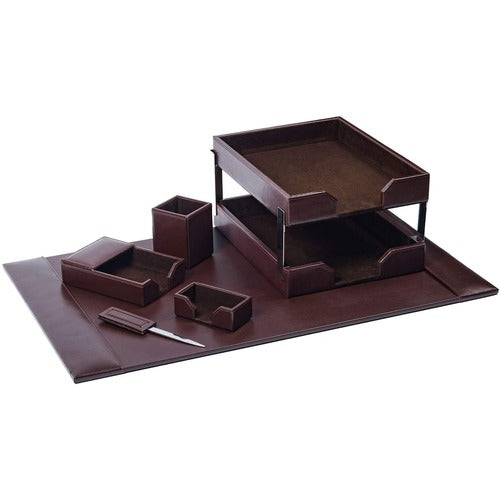 Dacasso DACD3603 8-Piece Econo-Line Desk Set - Bonded Brown Leather