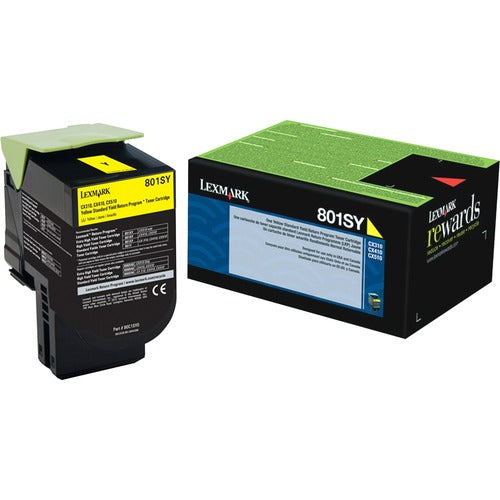 Lexmark LEX80C1SY0 801Sy Yellow Standard Yield Return Program Toner Cartridge - Laser - Standard Yield - 2000 Page - 1 Each