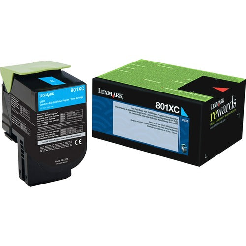 Lexmark LEX80C1XC0 801Xc Cyan Extra High Yield Return Program Toner Cartridge - Laser - Extra High Yield - 4000 Page - 1 Each