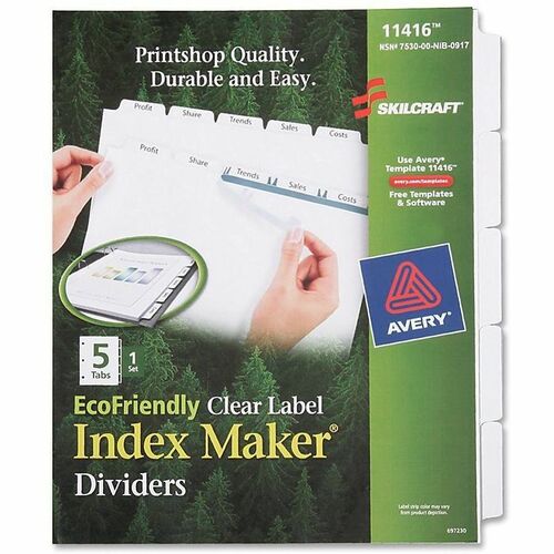 SKILCRAFT® NSN6006977 Index Maker 5-Tab Dividers