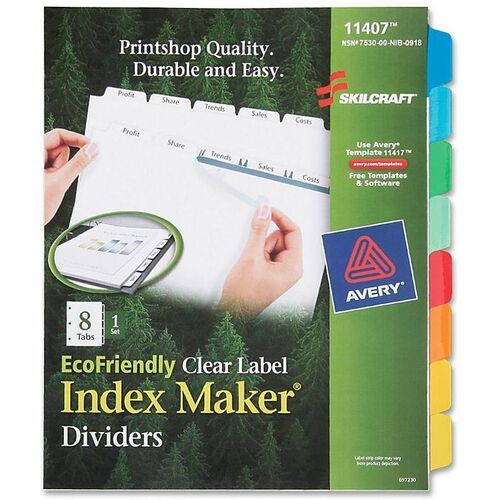 SKILCRAFT® NSN6006978 Index Maker 8-Tab Dividers