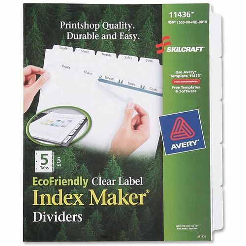 SKILCRAFT® NSN6006981 Index Maker 5-Tab Dividers