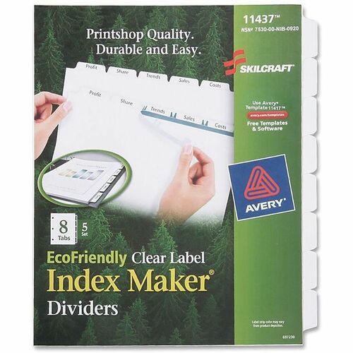 SKILCRAFT® NSN6006982 Index Maker 8-Tab Dividers