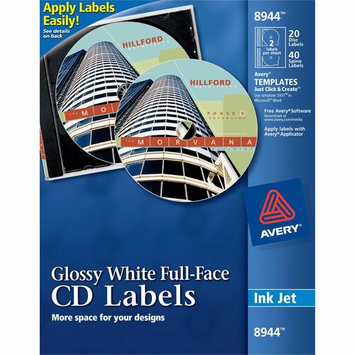 Avery® AVE8944 Full Face Cd Label - Circle - Inkjet - White - 20 / Pack