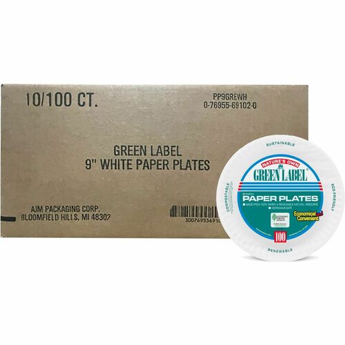 Green Label AJMPP9GREWH 9" Economy Paper Plates