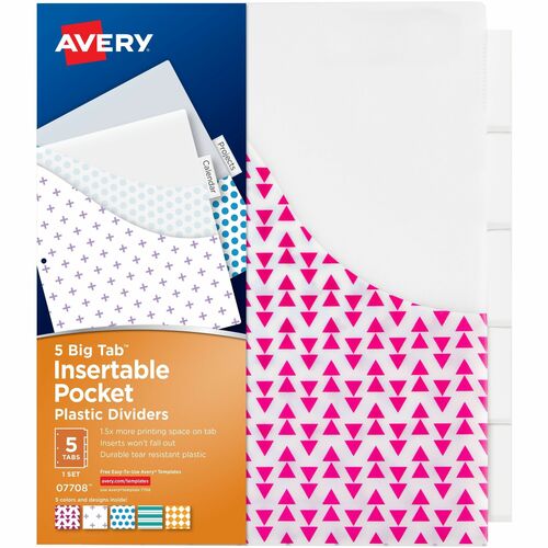 Avery® AVE07708 Big Tab Insertable Plastic Pocket Dividers