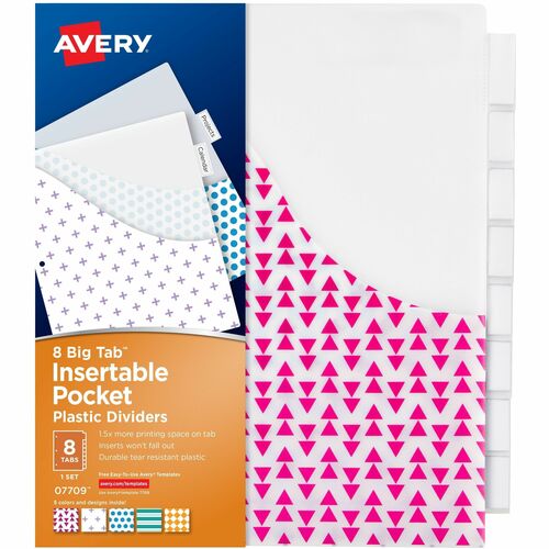 Avery® AVE07709 Big Tab Plastic Dividers with Pockets, 8-Tab