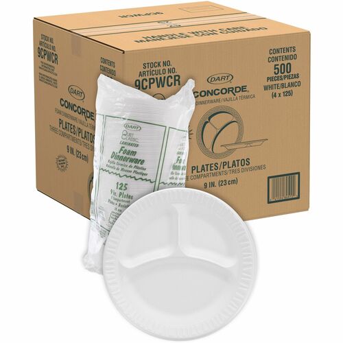 Dart DCC9CPWCR Concorde 9" Nonlaminated Foam 3-Compartment Plates