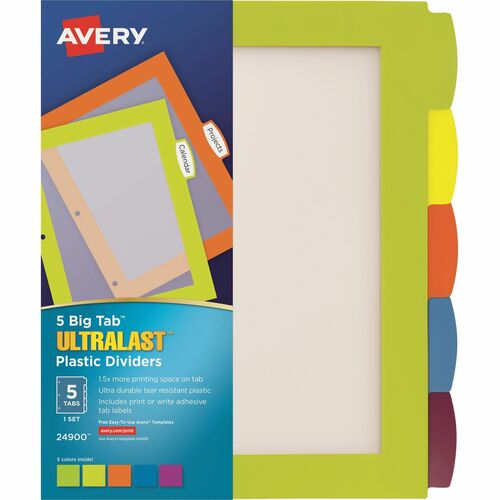 Avery® AVE24900 Avery® Big Tab™ UltraLast™ Plastic Dividers for Laser and Inkjet Printers, 5 tabs