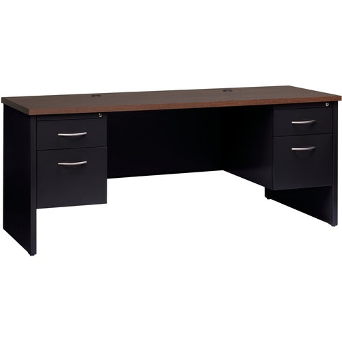 Lorell LLR79157 Walnut Laminate Commercial Steel Double-pedestal Credenza - 2-Drawer