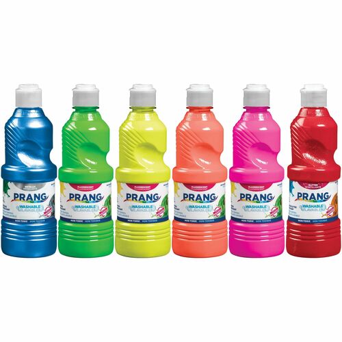 Prang DIX10799 Prang Power Fluorescent Paint Set - 16 Fl Oz - 6 / Set - Neon Green, Neon Yellow, Neon Orange, Neon Pink, Neon Red, Neon Turquoise