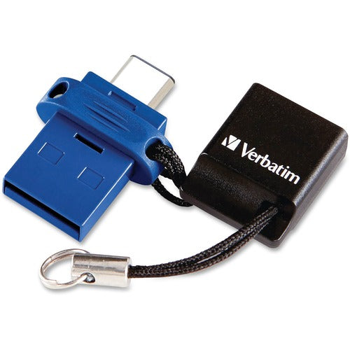 Microban VER99155 64Gb Store 'N' Go Dual Usb Flash Drive For Usb-C Devices - Blue - 64 Gb - Usb Type C, Usb 3.0 - Blue