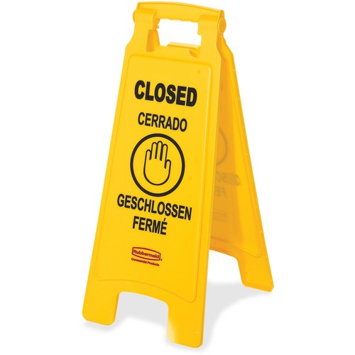 Rubbermaid Commercial RCP611278YWCT Closed Multi-Lingual Floor Sign