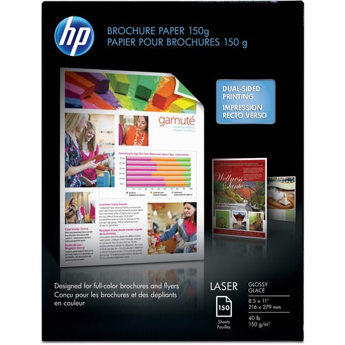 HP HEWQ6611ACT Brochure/Flyer Paper - Letter - 8.50" X 11" - 40 Lb Basis Weight - 150 G/M&#178; Grammage - Glossy - 750 / Carton - White