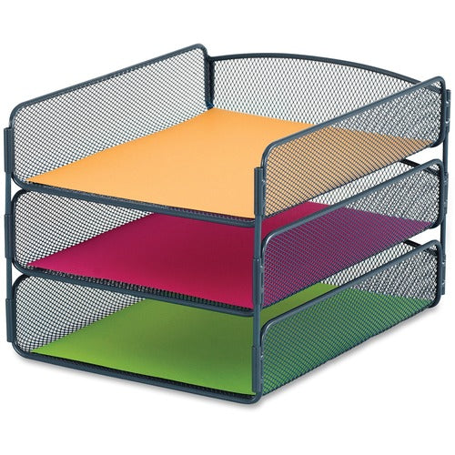 Safco SAF3271BU Onyx Letter Tray - 3 Compartment(S) - 8" Height X 9.3" Width X 11.8" Depth - Desktop - Blue - Steel - 1Each
