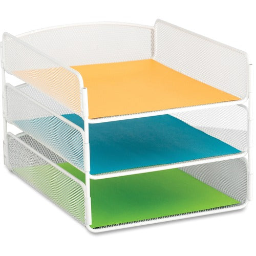 Safco SAF3271WH Onyx Letter Tray - 3 Compartment(S) - 3 Tier(S) - 8" Height X 9.3" Width X 11.8" Depth - Desktop - White - Steel - 1Each