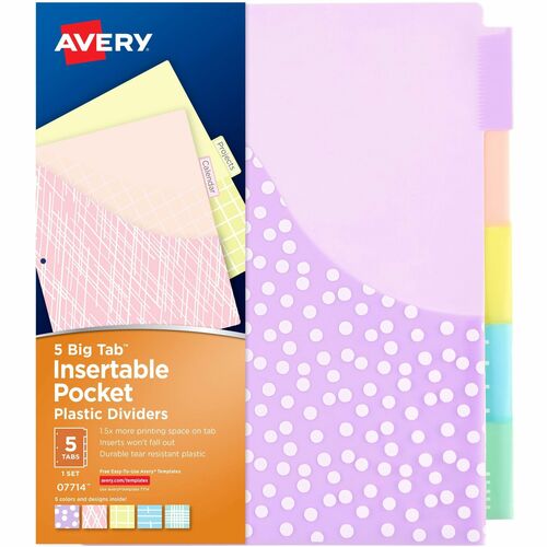 Avery® AVE07714 Avery® Big Tab Plastic Dividers with Pockets, 5-Tab (07714