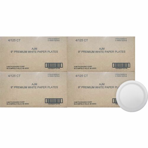 AJM AJMCP9AJCWWH1CT 9" Dinnerware Paper Plates