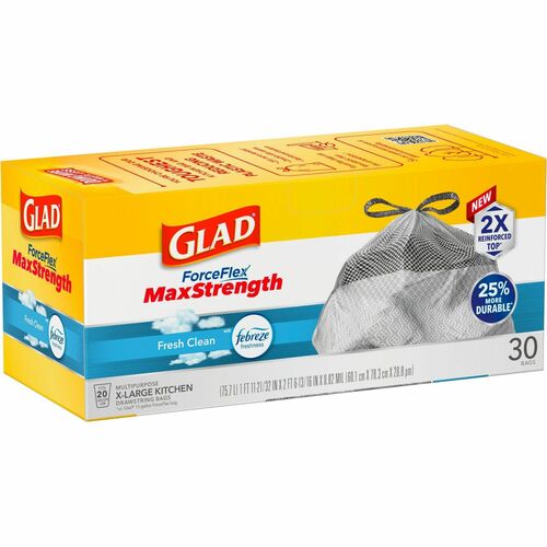 Glad CLO78913 ForceFlex MaxStrength X-Large Kitchen Drawstring Trash Bags
