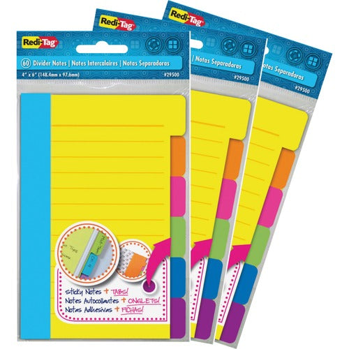 Redi-Tag RTG10245 Assorted Tab Ruled Sticky Notes