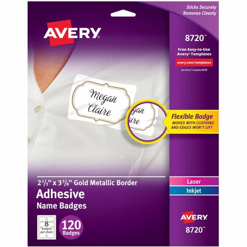 Avery® AVE8720 Avery® Self-Adhesive Removable Name Tag Labels with Gold Metallic Border