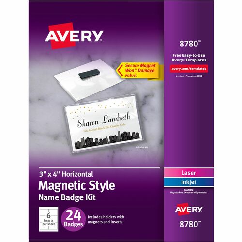 Avery® AVE8780 Avery® Secure Magnetic Name Badges with Durable Plastic Holders and Heavy-duty Magnets