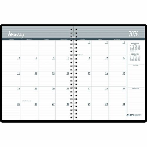 House of Doolittle HOD262092 Monthly Calendar Planner 2 Year Black Hard Cover 8-1/2 x 11 Inches
