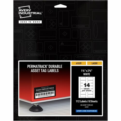 Avery® AVE61529 Avery® PermaTrack Durable White Asset Tag Labels, 1-1/4" x 2-3/4" , 112 Asset Tags