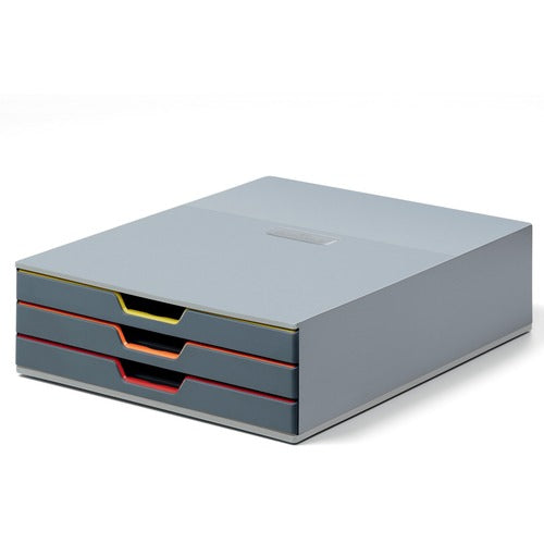 DURABLE DBL760327 VARICOLOR 3 Drawer Desktop Storage Box, Gray/Multicolor
