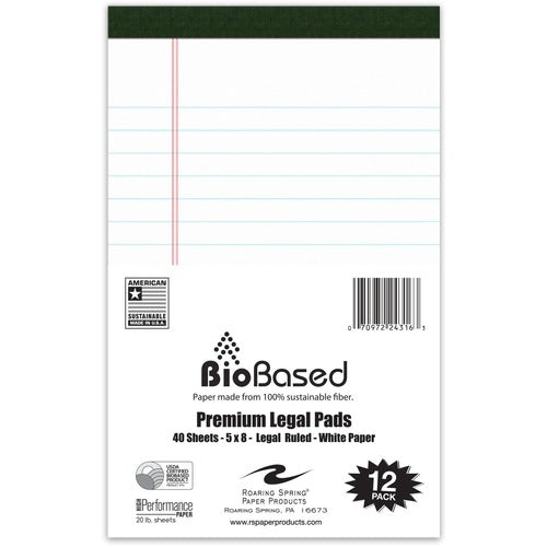 Roaring Spring ROA24316 USDA Certified Bio-Preferred Junior Size Legal Pads