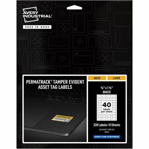 Avery® AVE60528 Avery® PermaTrack Tamper-Evident Asset Tag Labels, 3/4" x 1-1/2" , 320 Asset Tags