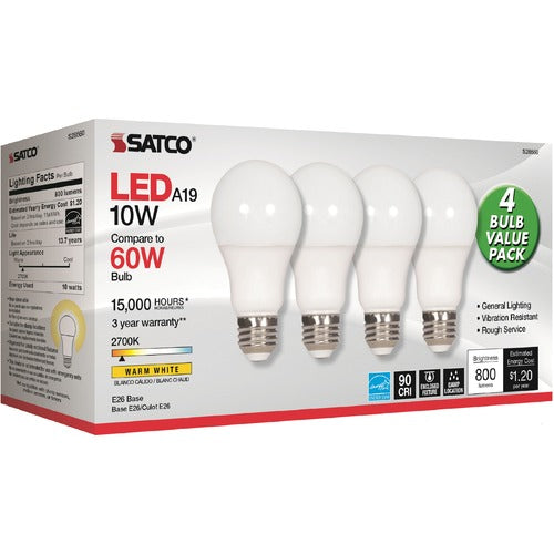 Satco SDNS28560 10W A19 LED 2700K Frosted Bulbs