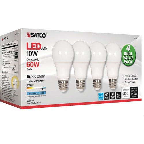 Satco SDNS28563 10W A19 LED 5000K Light Bulbs