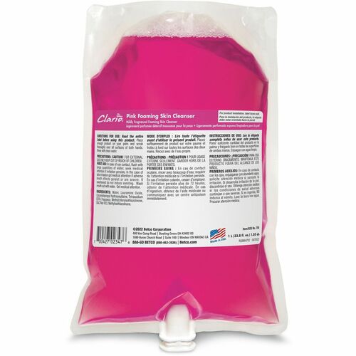 Betco BET7502900 Clario Pink Foaming Skin Cleanser Refills