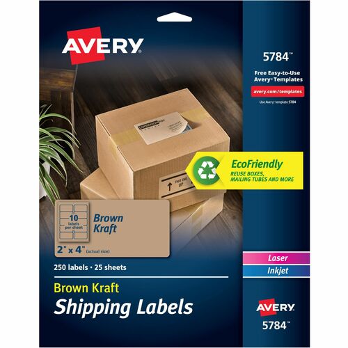 Avery® AVE05784 Avery® Shipping Labels,, Kraft Brown, 2" x 4" , 250 Labels (5784)