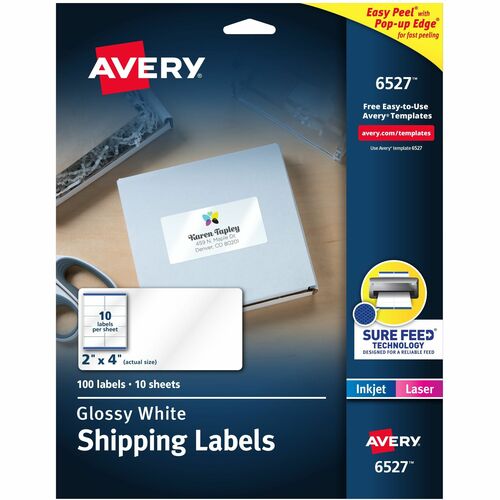 Avery® AVE06527 Avery® Shipping Labels, Glossy White, 2" x 4" , 100 Total (6527)