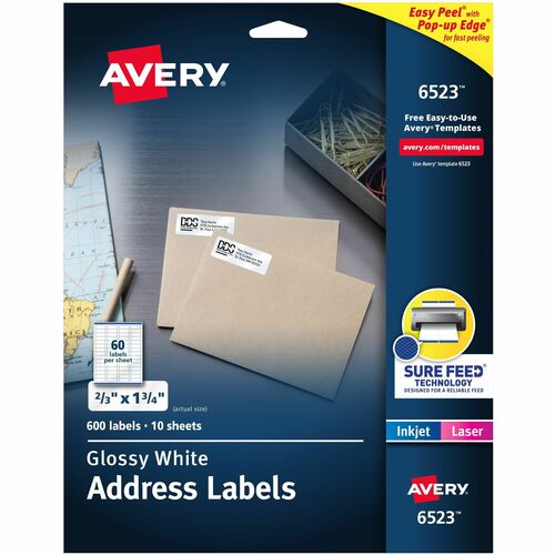 Avery® AVE06523 Avery® Address Labels, Glossy White, 2/3" x 1-3/4" , 600 Total (6523)