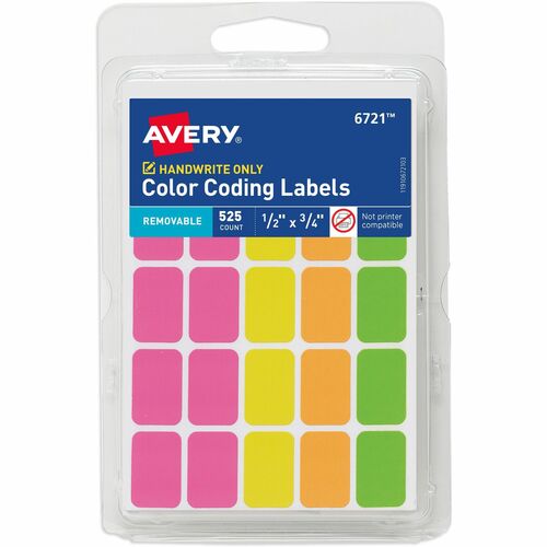Avery® AVE06721 Avery® Removable Labels, 1/2" x 3/4" , Neon, 525 Total (6721)